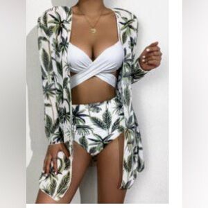 Matching set palm tree bikini bottoms and coverup